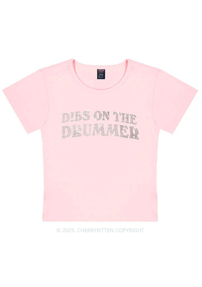 Rhinestone Dibs On The Drummer Y2K Baby Tee Cherrykitten
