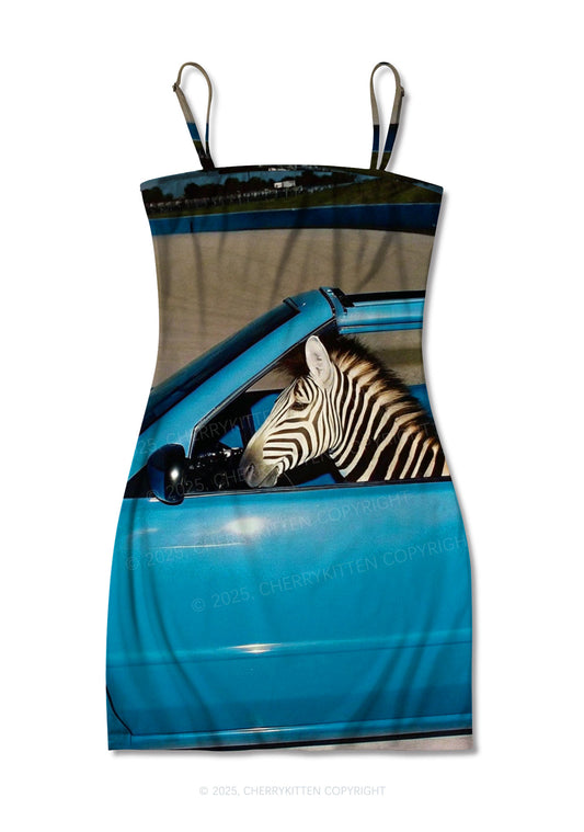 Zebra Driver Y2K Print Slip Dress Cherrykitten