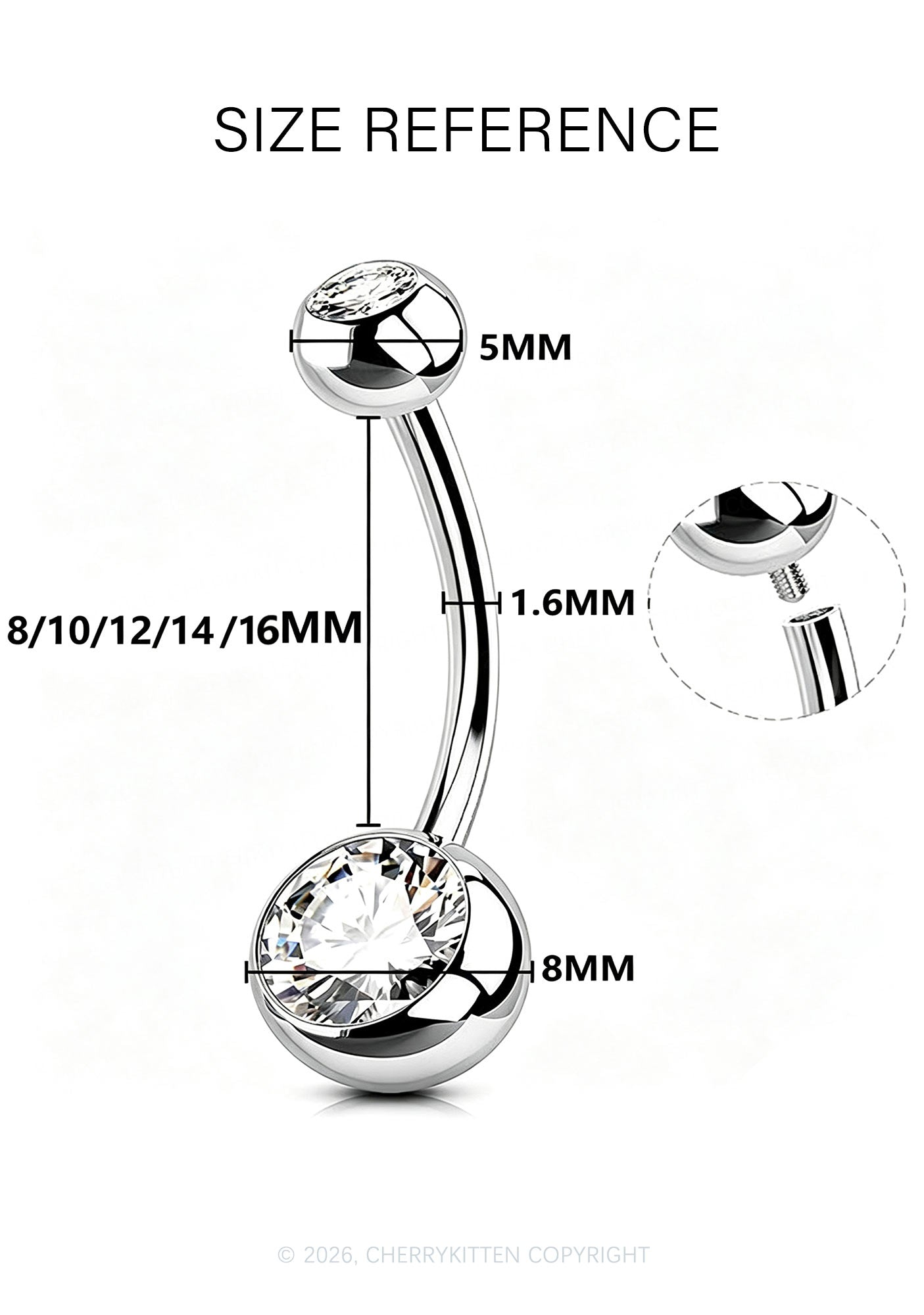 1pc Titanium Double Gemmed Y2K Navel Piercing Cherrykitten