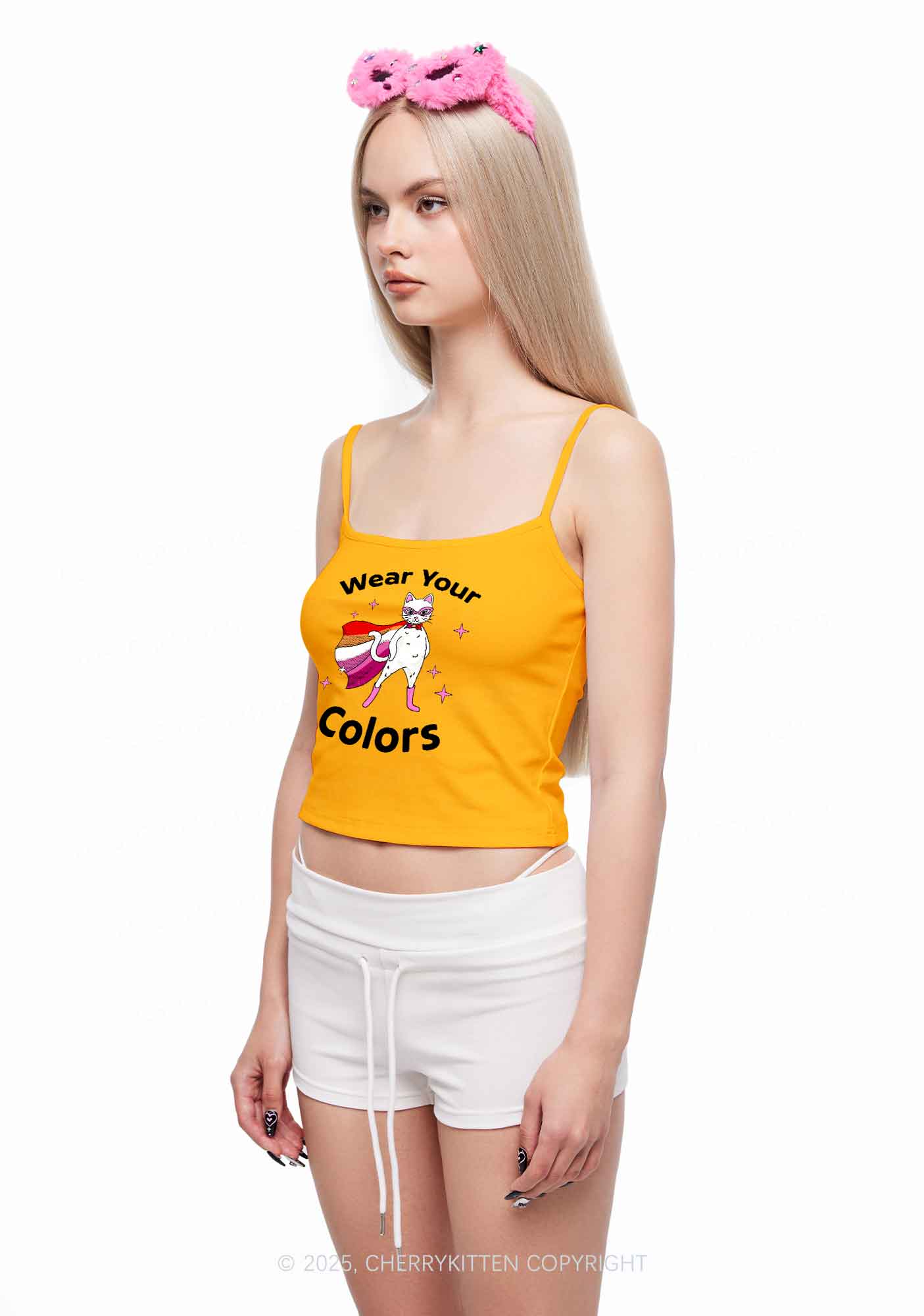 Lesbian Flag Cat Pride Y2K Spaghetti Strap Cami Cherrykitten