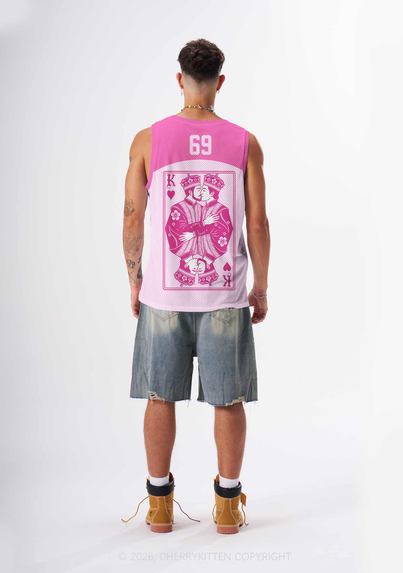 Pink Floral Two Kings Pride Y2K Sport Jersey Tank Cherrykitten