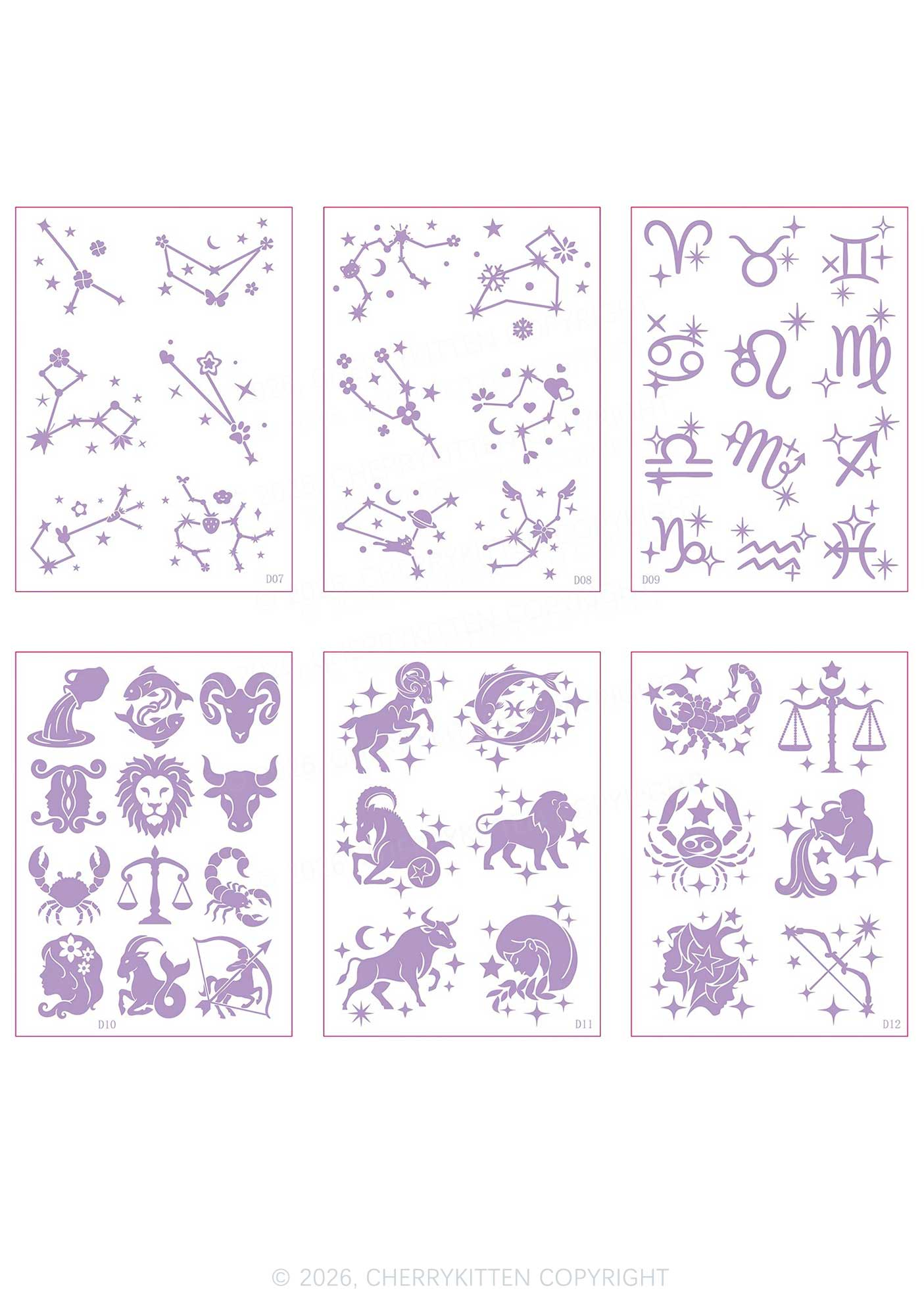 6pcs Zodiac Sticker Y2K Temporary Tattoo Cherrykitten