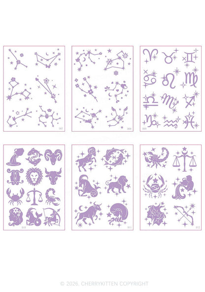6pcs Zodiac Sticker Y2K Temporary Tattoo Cherrykitten