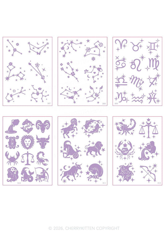 6pcs Zodiac Sticker Y2K Temporary Tattoo Cherrykitten