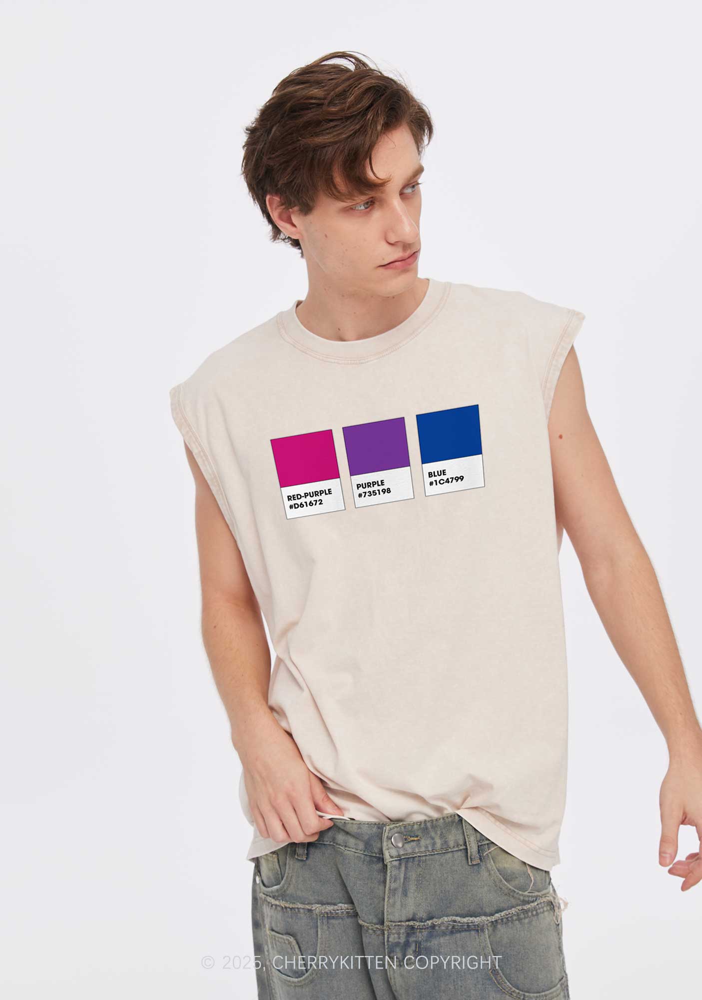 Bisexual Flag Colors Pride Y2K Washed Muscle Tank Cherrykitten
