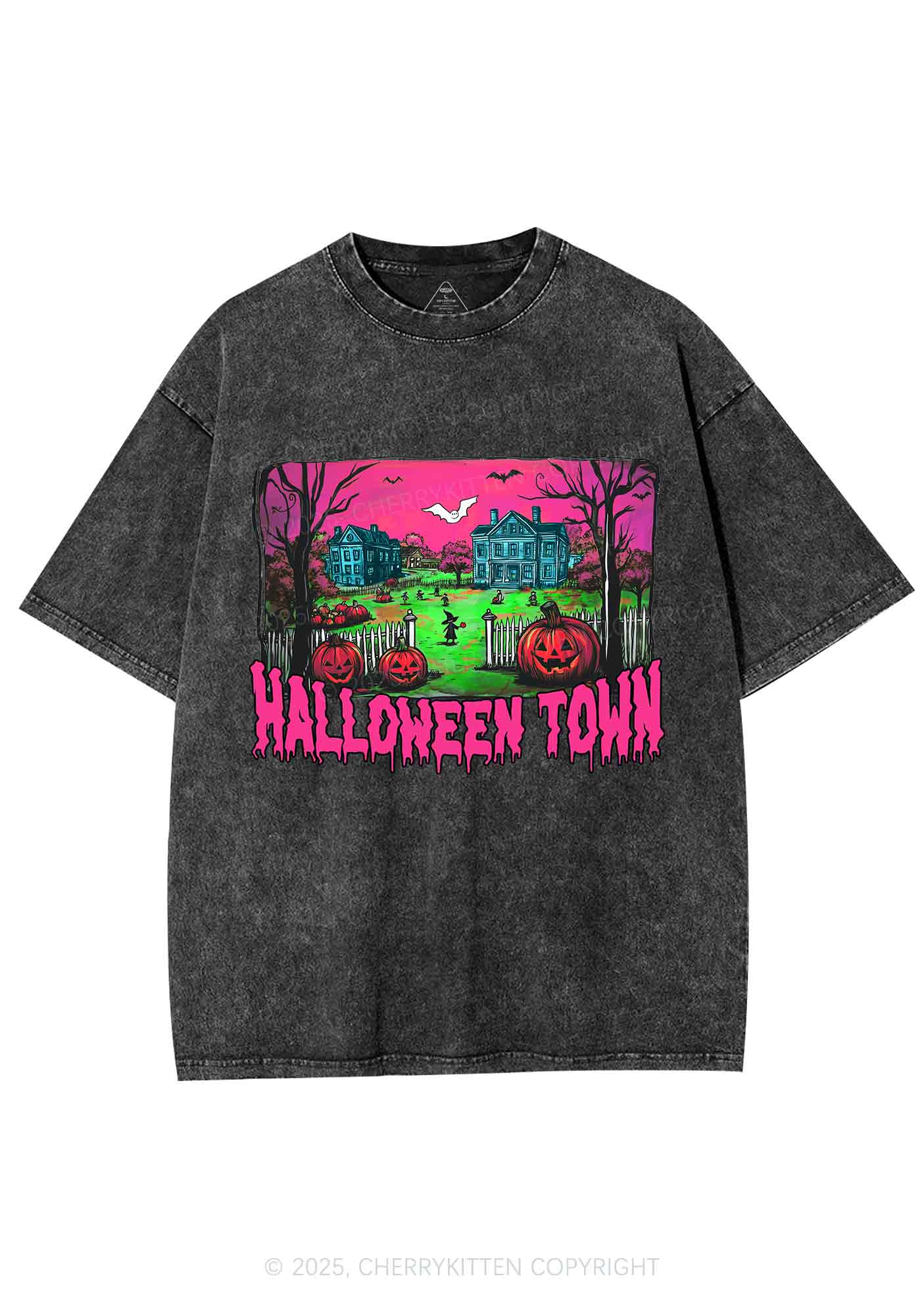 Halloween Pumpkin Town Y2K Shirts Washed Tee Cherrykitten