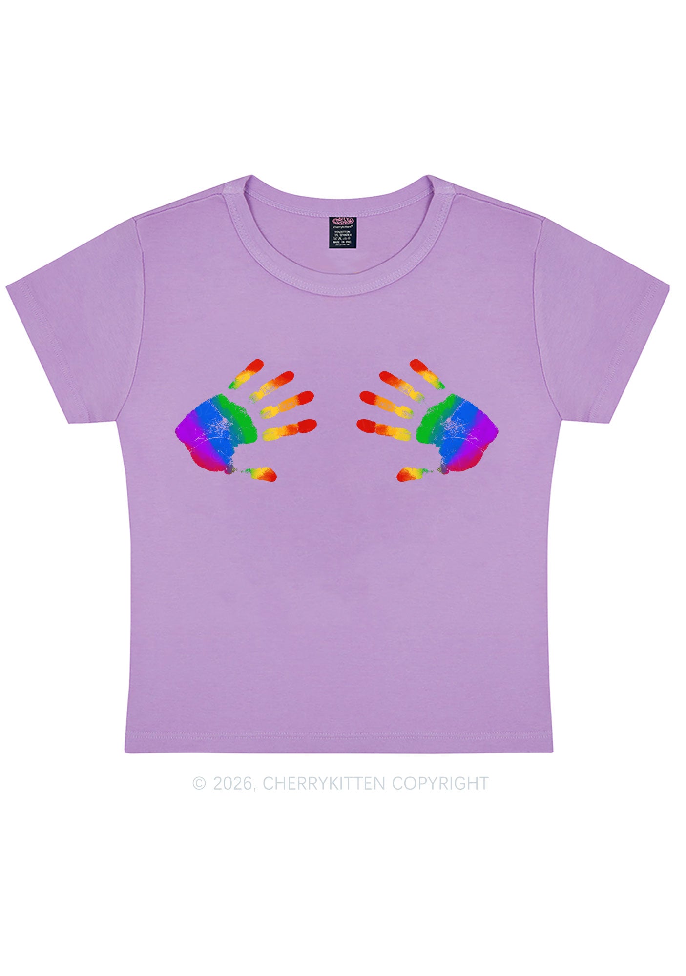 Rainbow Handprint Pride Y2K Baby Tee Cherrykitten
