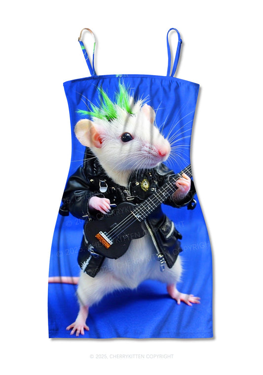 Guitar Playing Ratz Y2K Print Slip Dress Cherrykitten