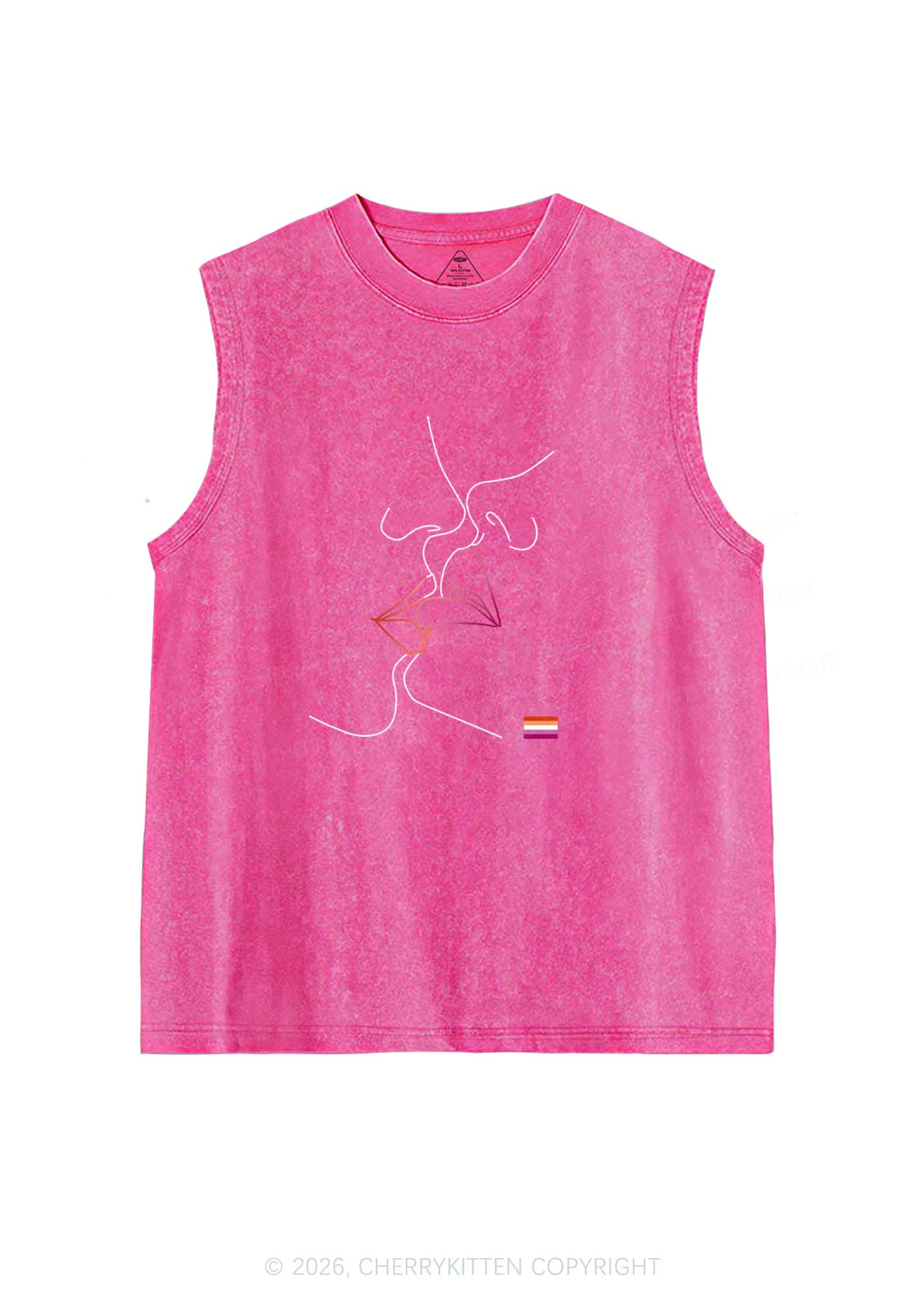 Lesbian Kiss Pride Y2K Washed Muscle Tank Cherrykitten