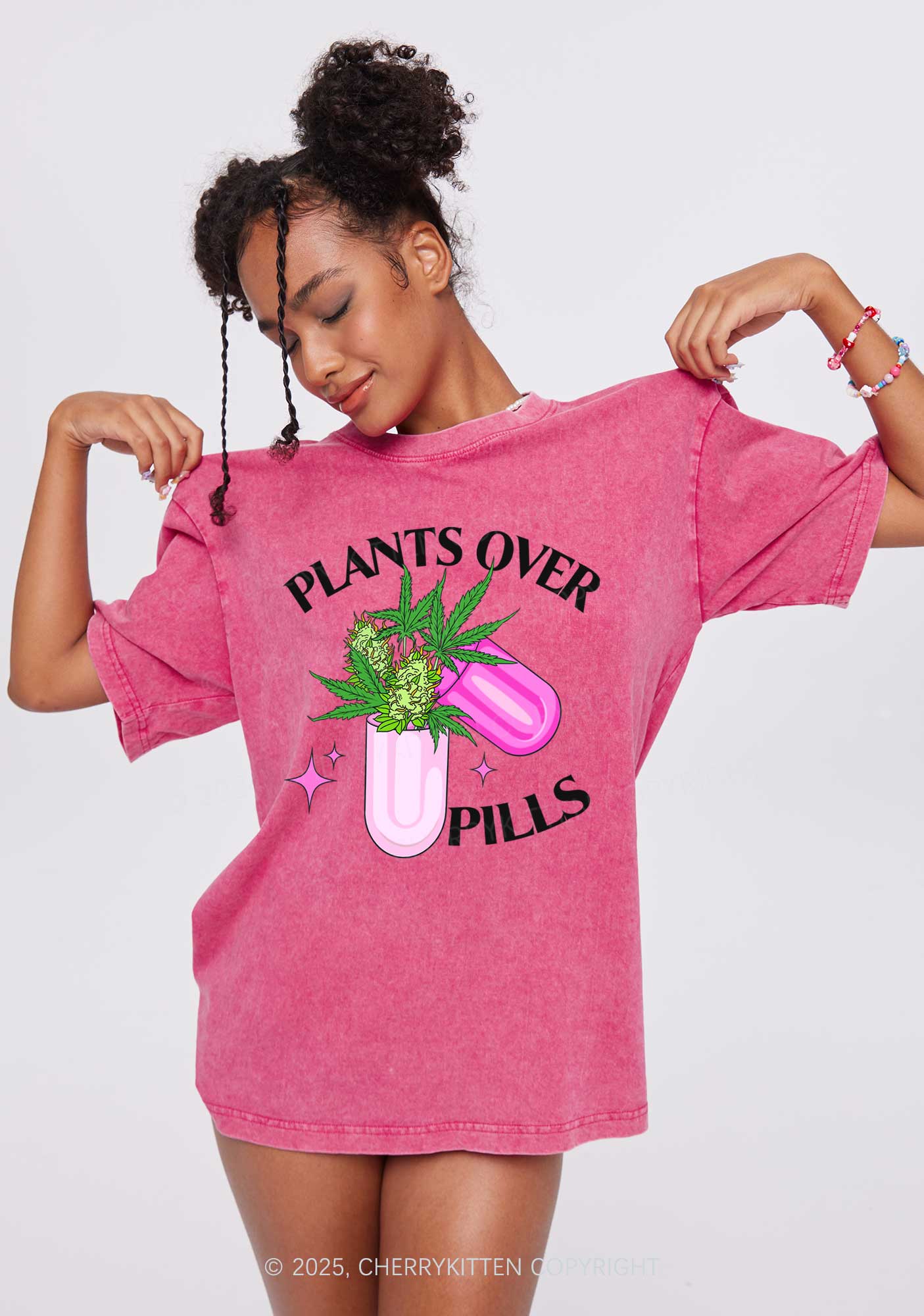 Plants Over Pills Y2K Shirts Washed Tee Cherrykitten