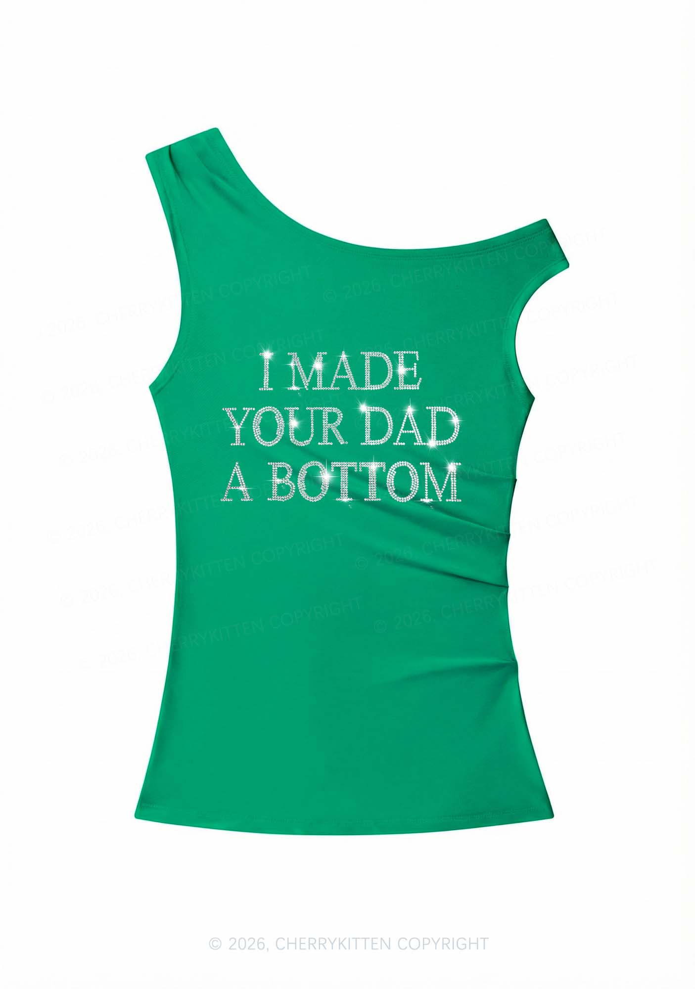 Rhinestone Made Your Dad A Bottom Pride Y2K Off Shoulder Tank Top Cherrykitten