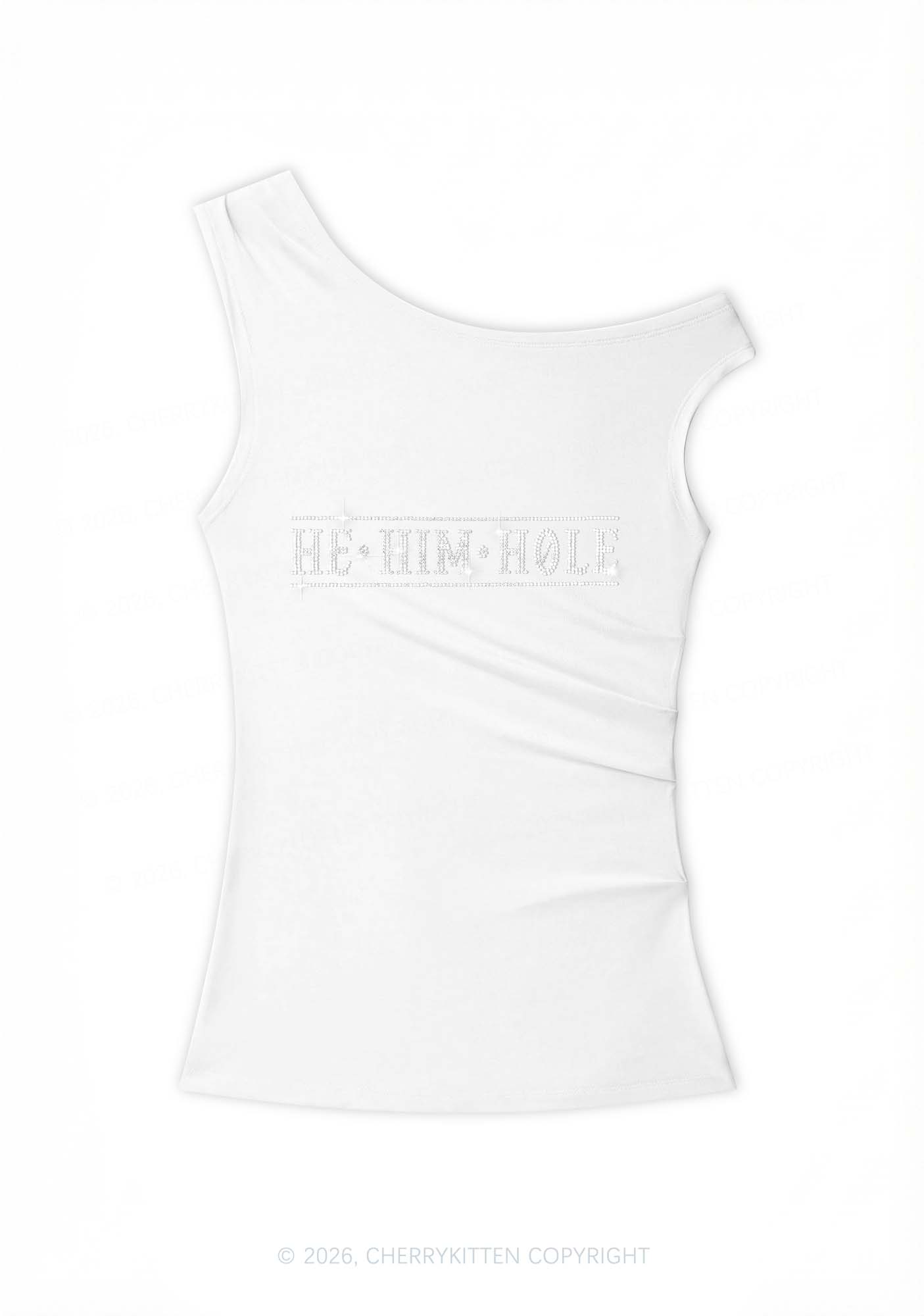 Rhinestone He Him Hole Pride Y2K Off Shoulder Tank Top Cherrykitten