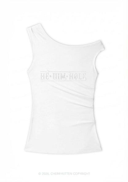 Rhinestone He Him Hole Pride Y2K Off Shoulder Tank Top Cherrykitten
