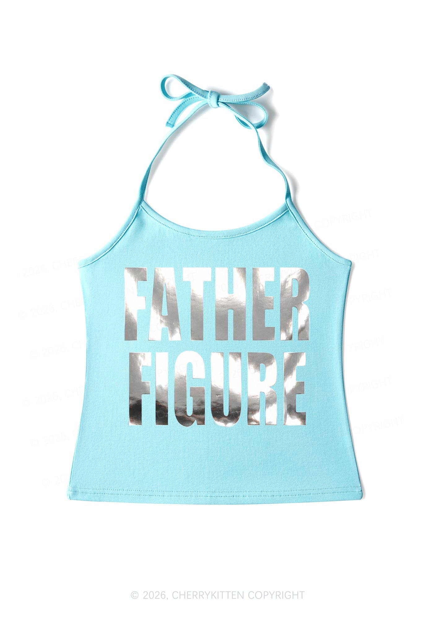 Father Figure Silver Foil Printed Y2K Halter Neck Cami Cherrykitten