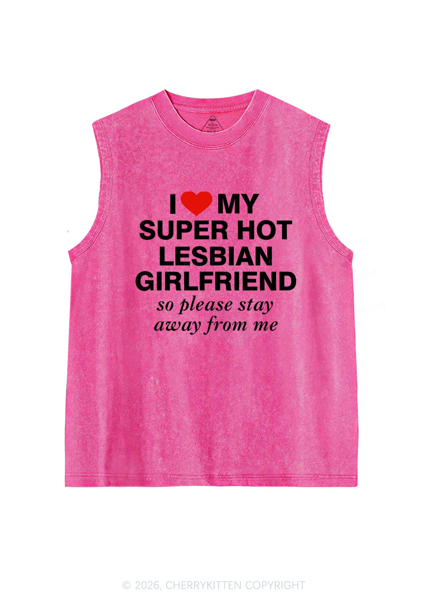 I Love My Super Hot Lesbian GF Pride Y2K Washed Muscle Tank Cherrykitten