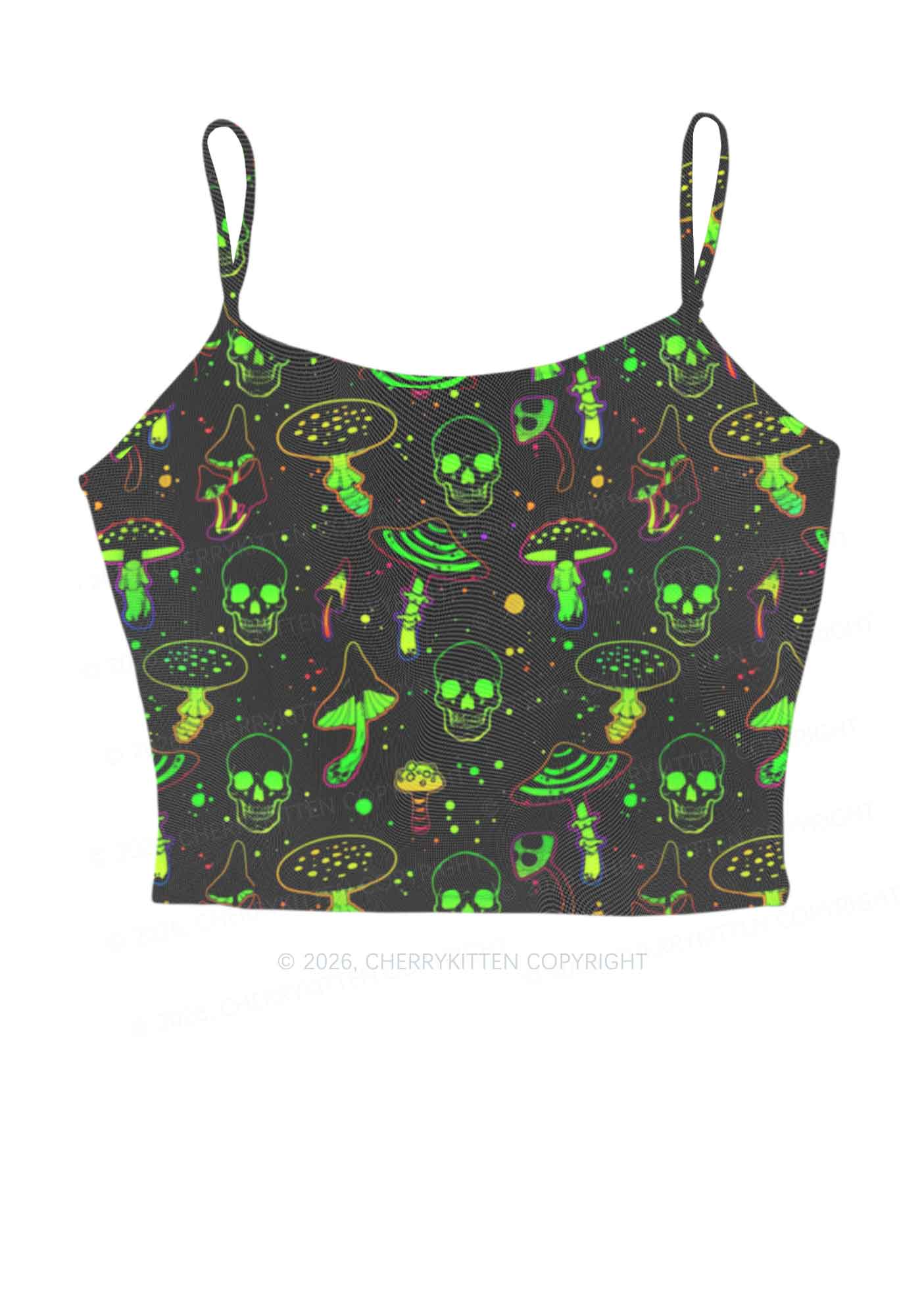 Neon Skull Mushroom Y2K Mesh Cami Tank Cherrykitten