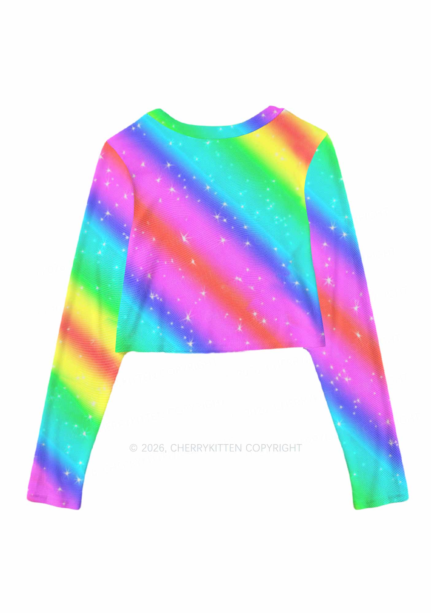 Rainbow Slide Faggot Pride Y2K Mesh Long Sleeve Crop Top Cherrykitten