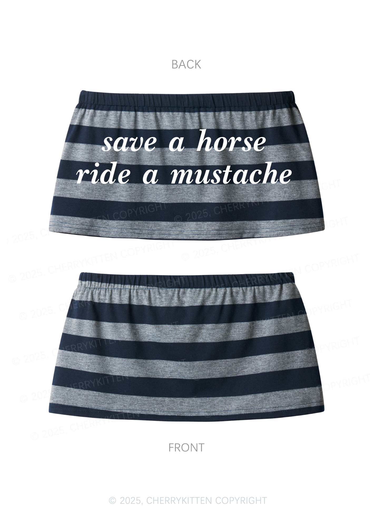 Ride A Mustache Y2K Navy Grey Striped Mini Skirt Cherrykitten