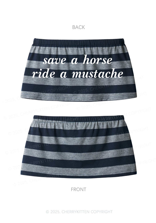 Ride A Mustache Y2K Navy Grey Striped Mini Skirt Cherrykitten
