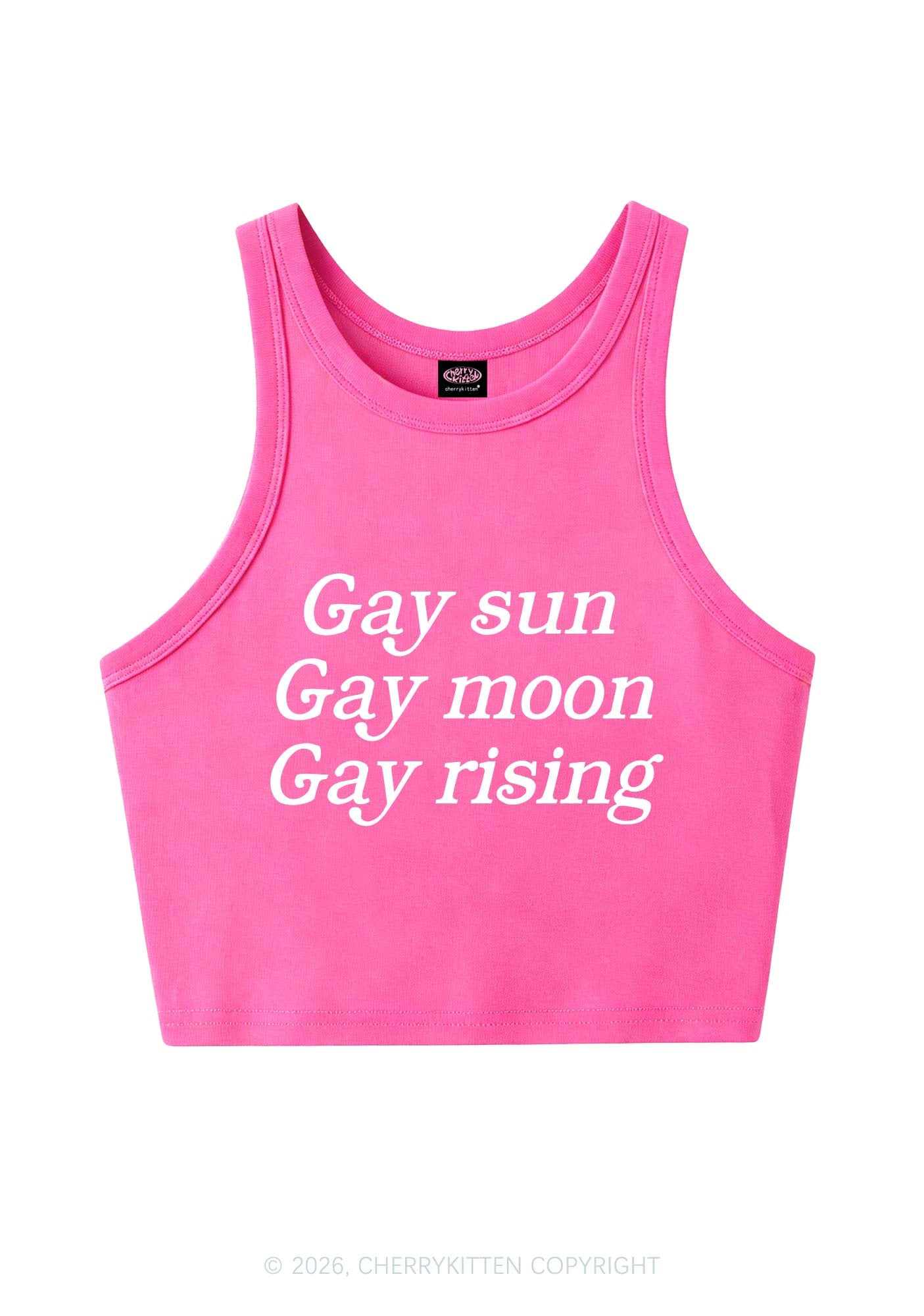 Gay Sun Moon Rising Pride Y2K Crop Tank Top Cherrykitten
