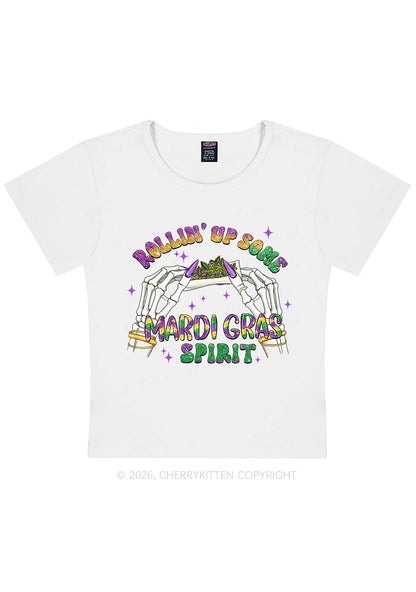 Rollin Up Mardi Gras Spirit Y2K Baby Tee Cherrykitten