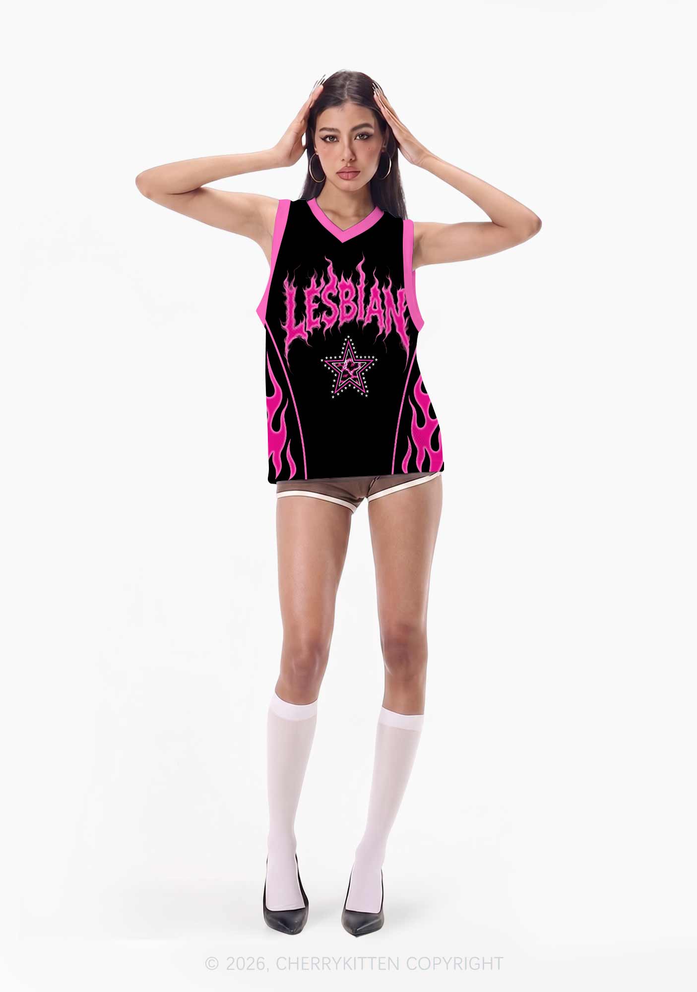 Hot Pink Flame Lesbian Pride Y2K Sport Jersey Tank Cherrykitten