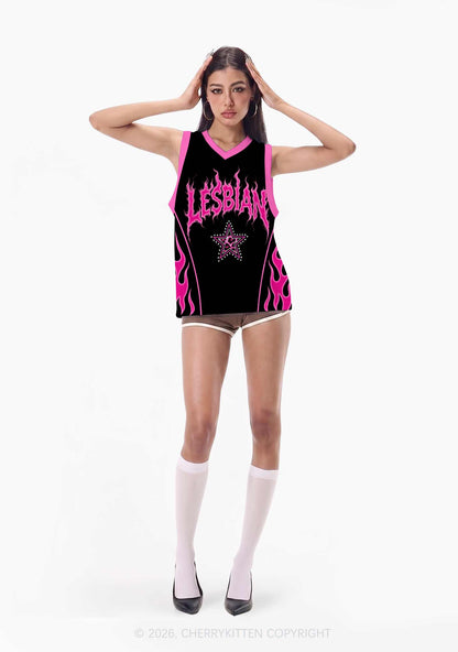 Hot Pink Flame Lesbian Pride Y2K Sport Jersey Tank Cherrykitten