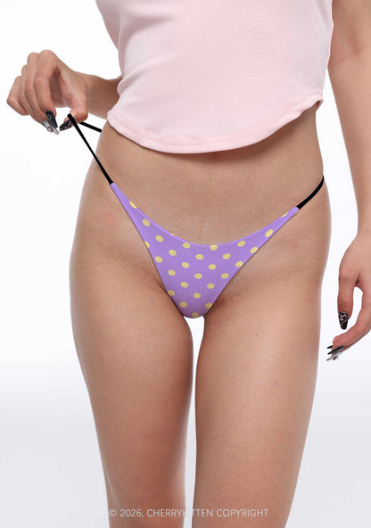 Yellow Dots On Purple Y2K Print Bikini String Thong Cherrykitten