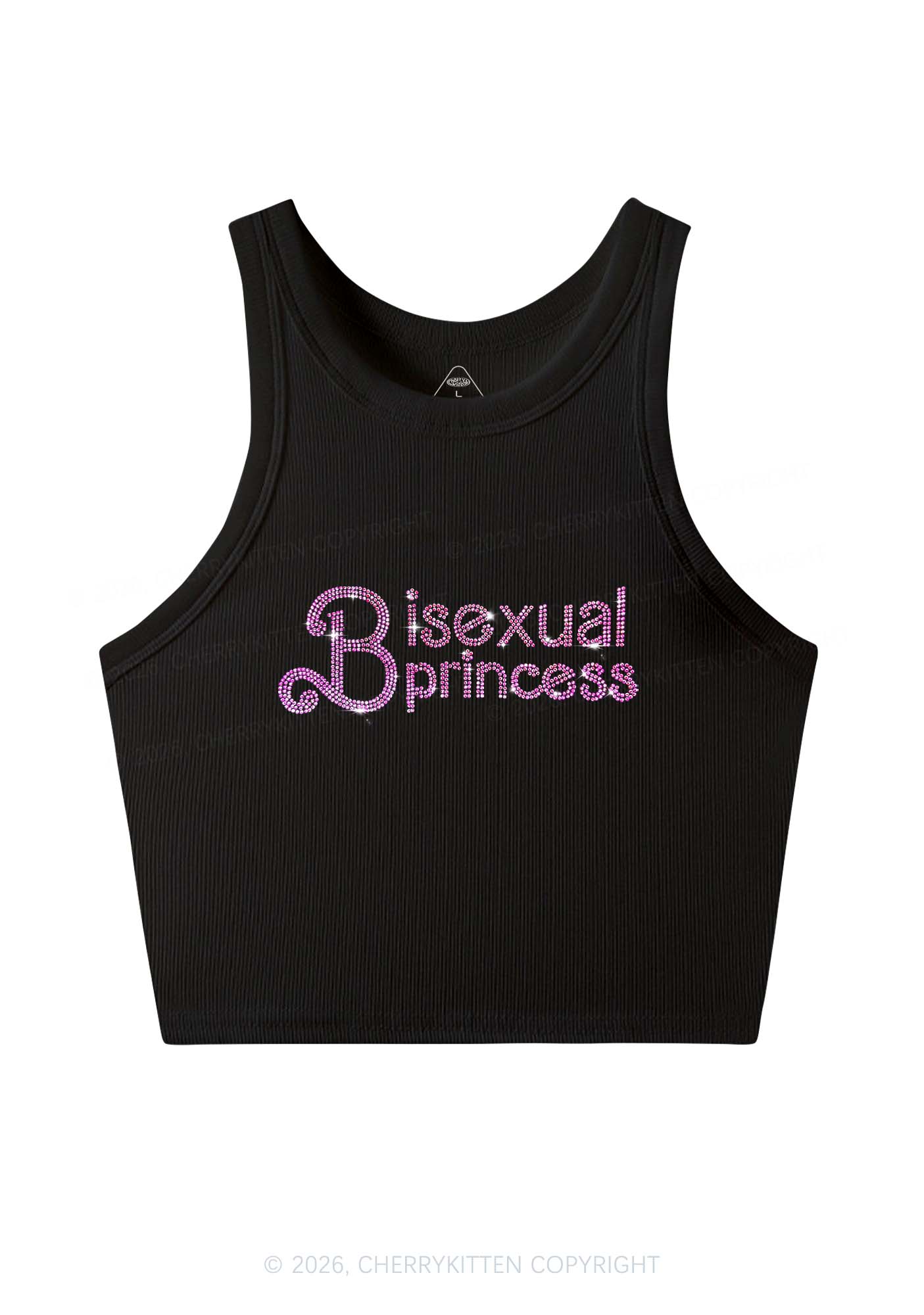 Rhinestone Bisexual Princess Pride Y2K Crop Tank Top Cherrykitten
