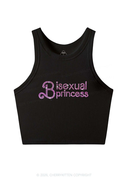 Rhinestone Bisexual Princess Pride Y2K Crop Tank Top Cherrykitten