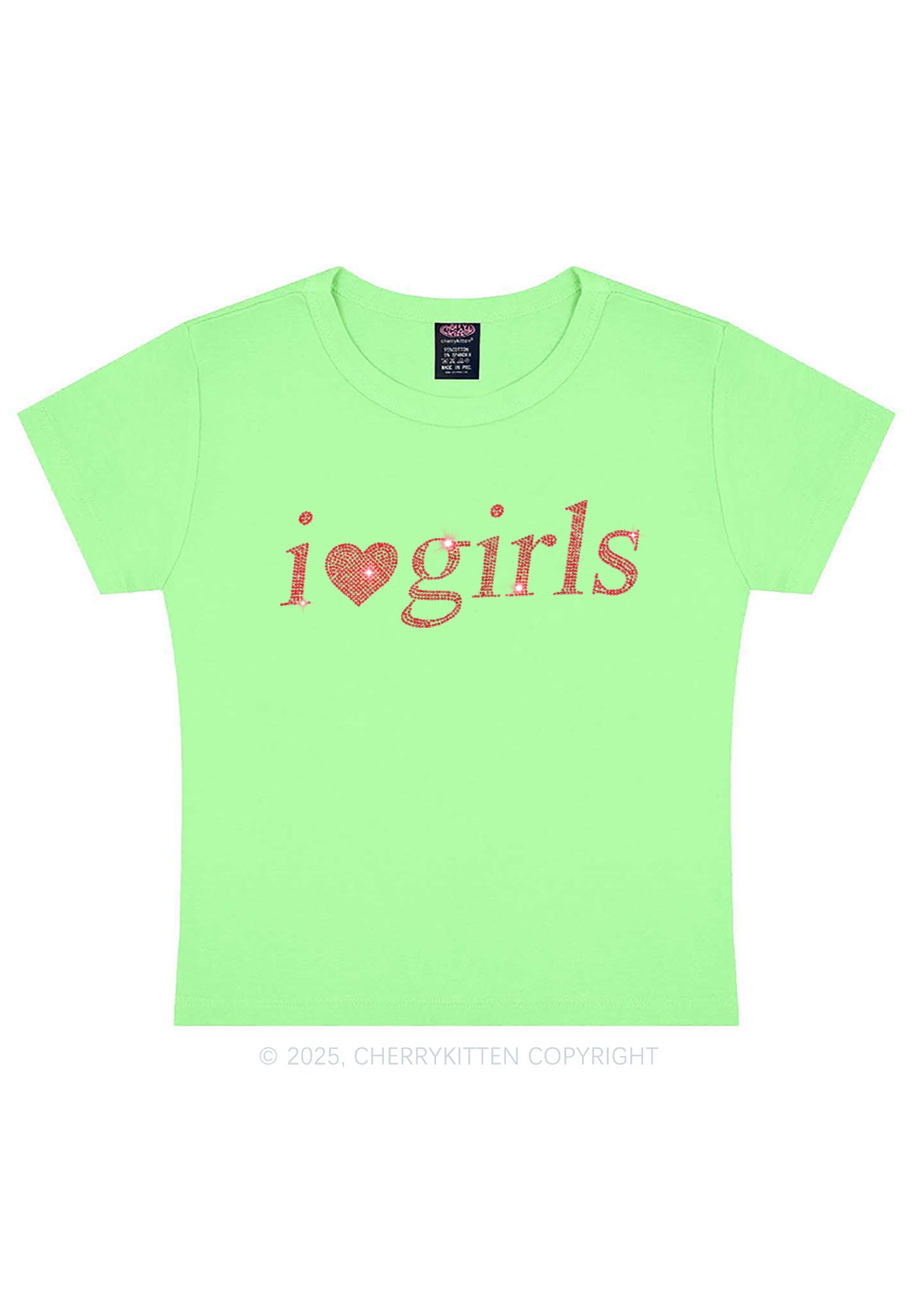 Rhinestone I Love Girls Y2K Baby Tee Cherrykitten
