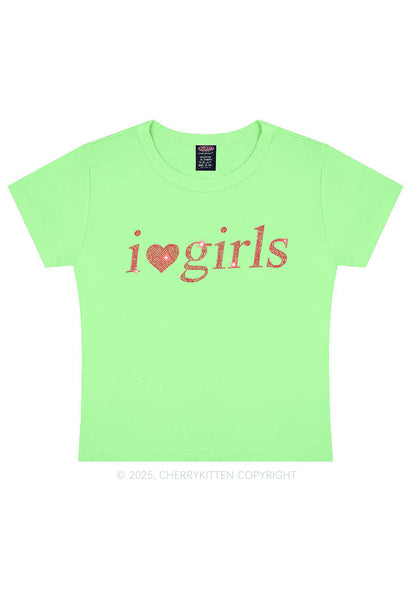 Rhinestone I Love Girls Y2K Baby Tee Cherrykitten