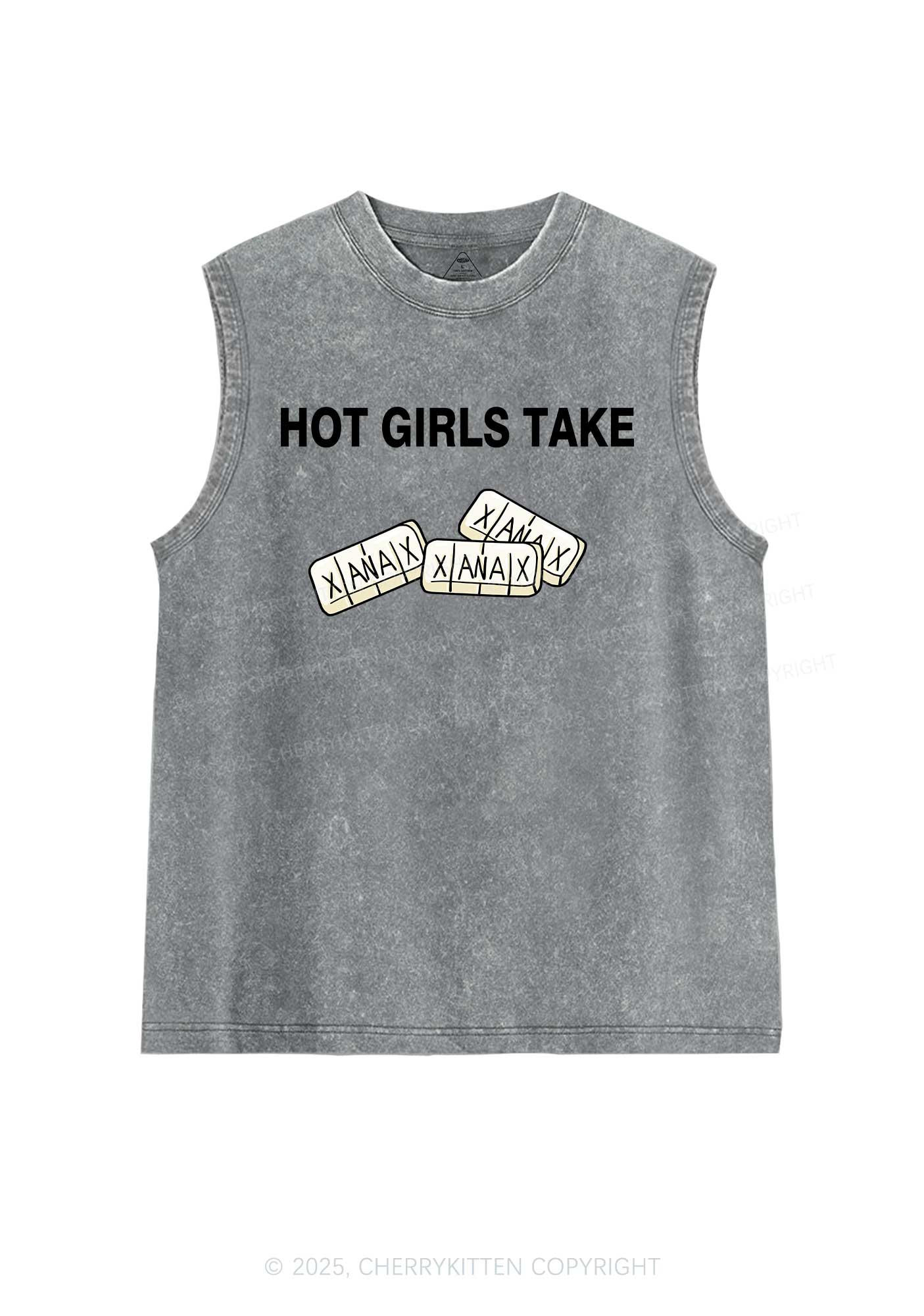 Hot Girls Take Xanax Y2K Washed Muscle Tank Cherrykitten