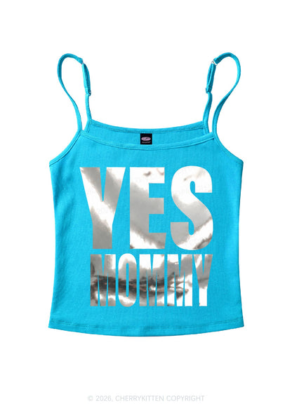 Yes Mommy Silver Foil Printed Y2K Spaghetti Strap Cami Cherrykitten