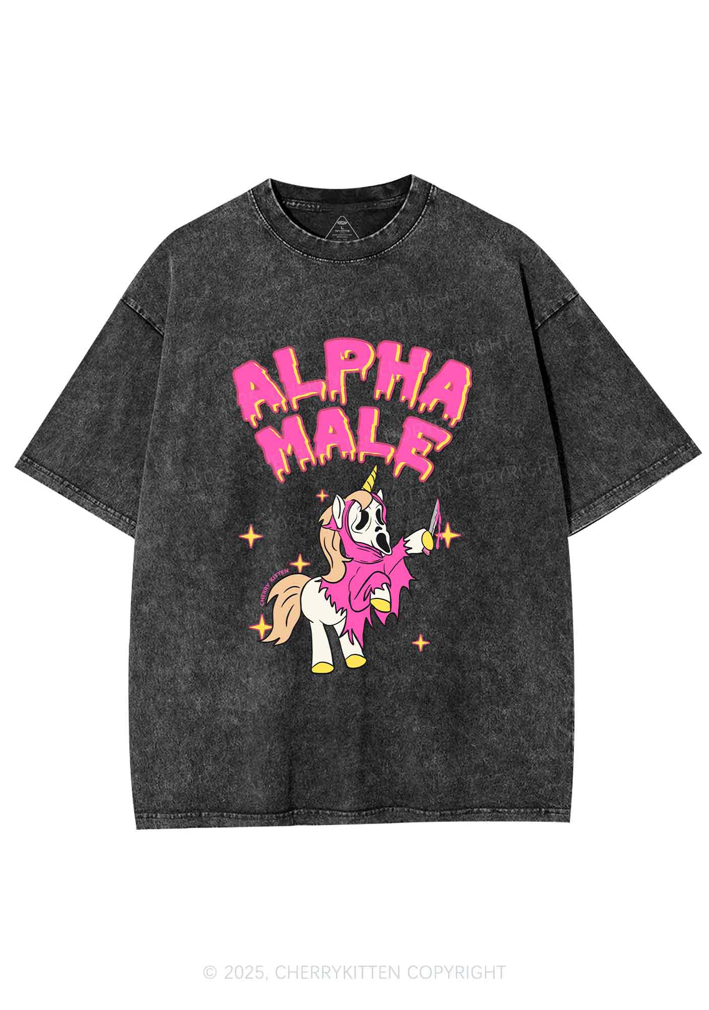 Halloween Unicorn Alpha Male Y2K Shirts Washed Tee Cherrykitten