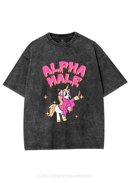 Halloween Unicorn Alpha Male Y2K Shirts Washed Tee Cherrykitten