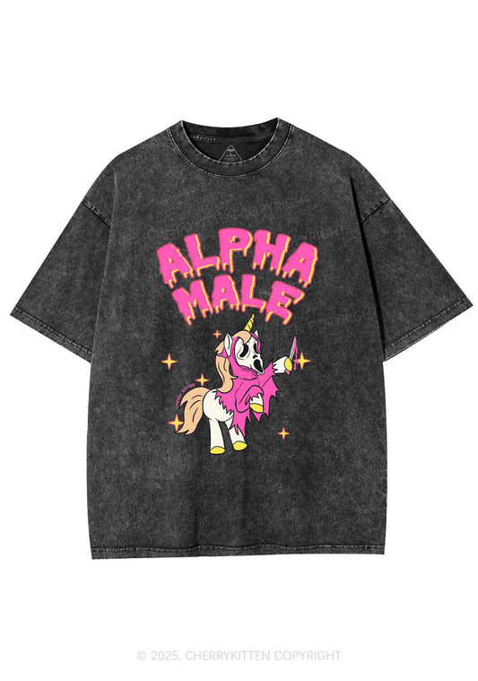 Halloween Unicorn Alpha Male Y2K Shirts Washed Tee Cherrykitten