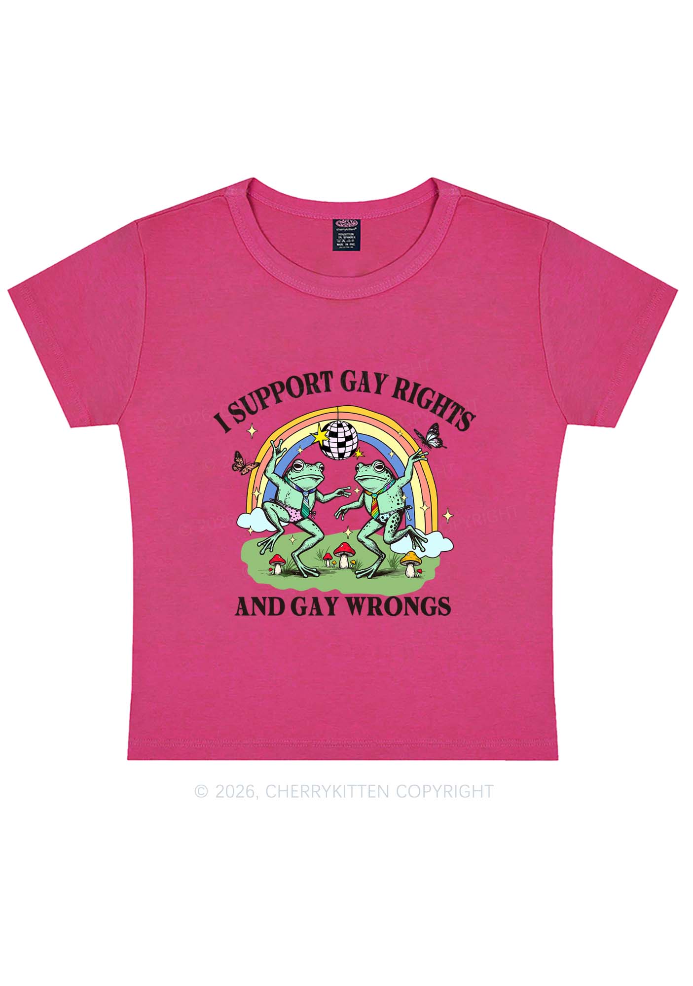I Support Gay Rights Disco Frogs Y2K Baby Tee Cherrykitten