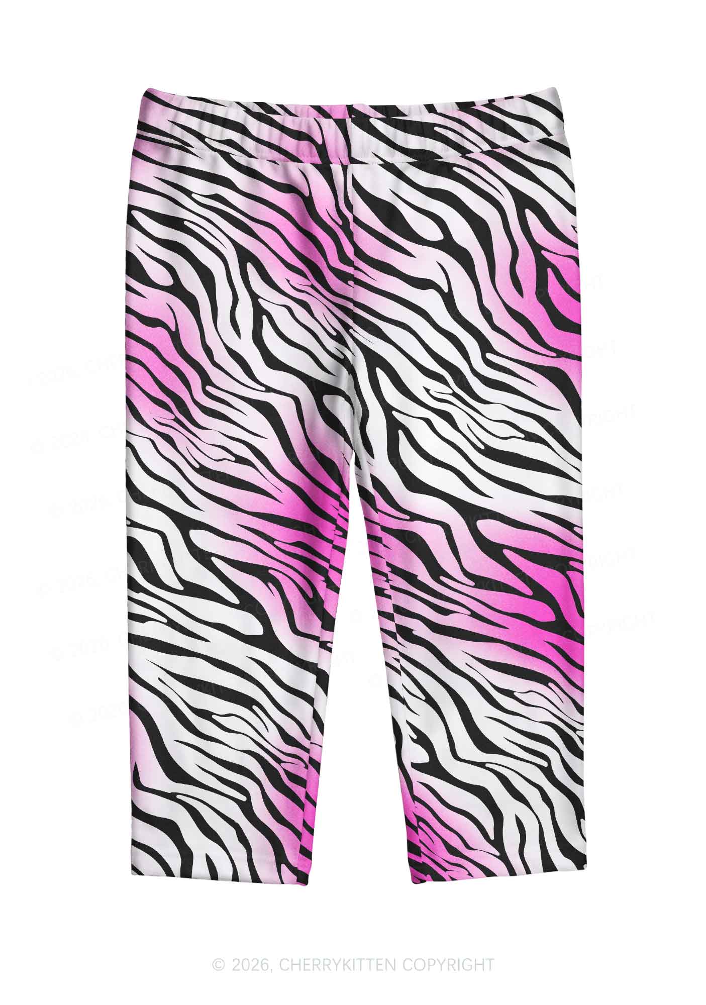 Gradient Pink Zebra Stripe Y2K Print Capri Pants Cherrykitten