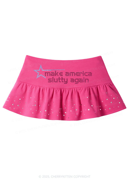 Rhinestone Make America Slxtty Again Y2K Pink Ruffled Rhinestone Mini Skirt Cherrykitten