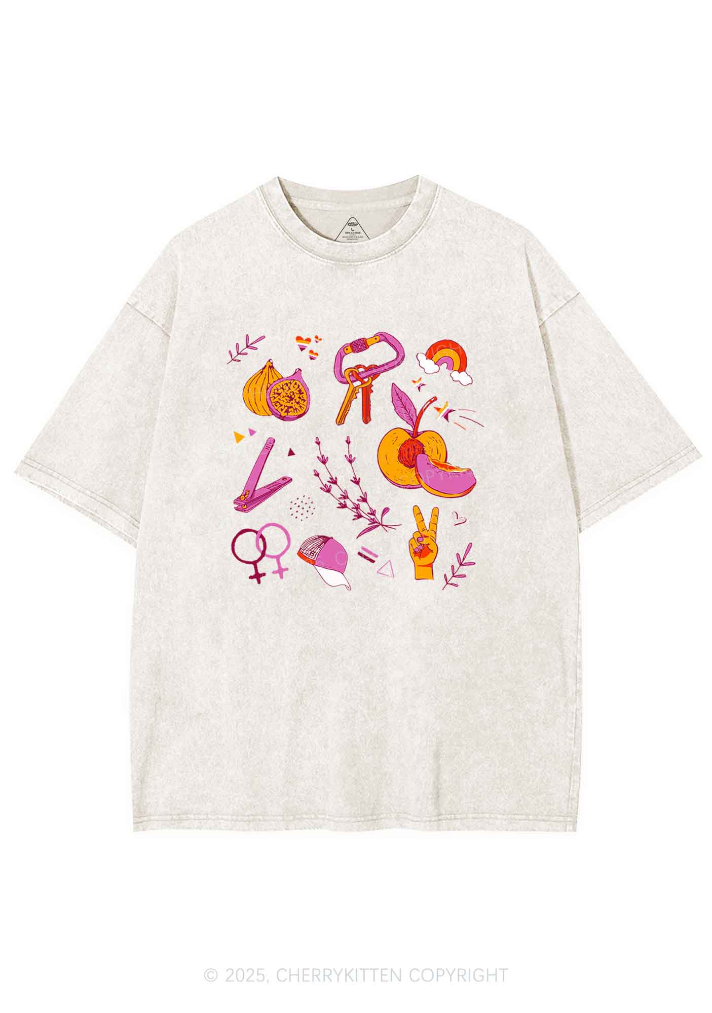 Lesbian Symbols Y2K Shirts Washed Tee Cherrykitten