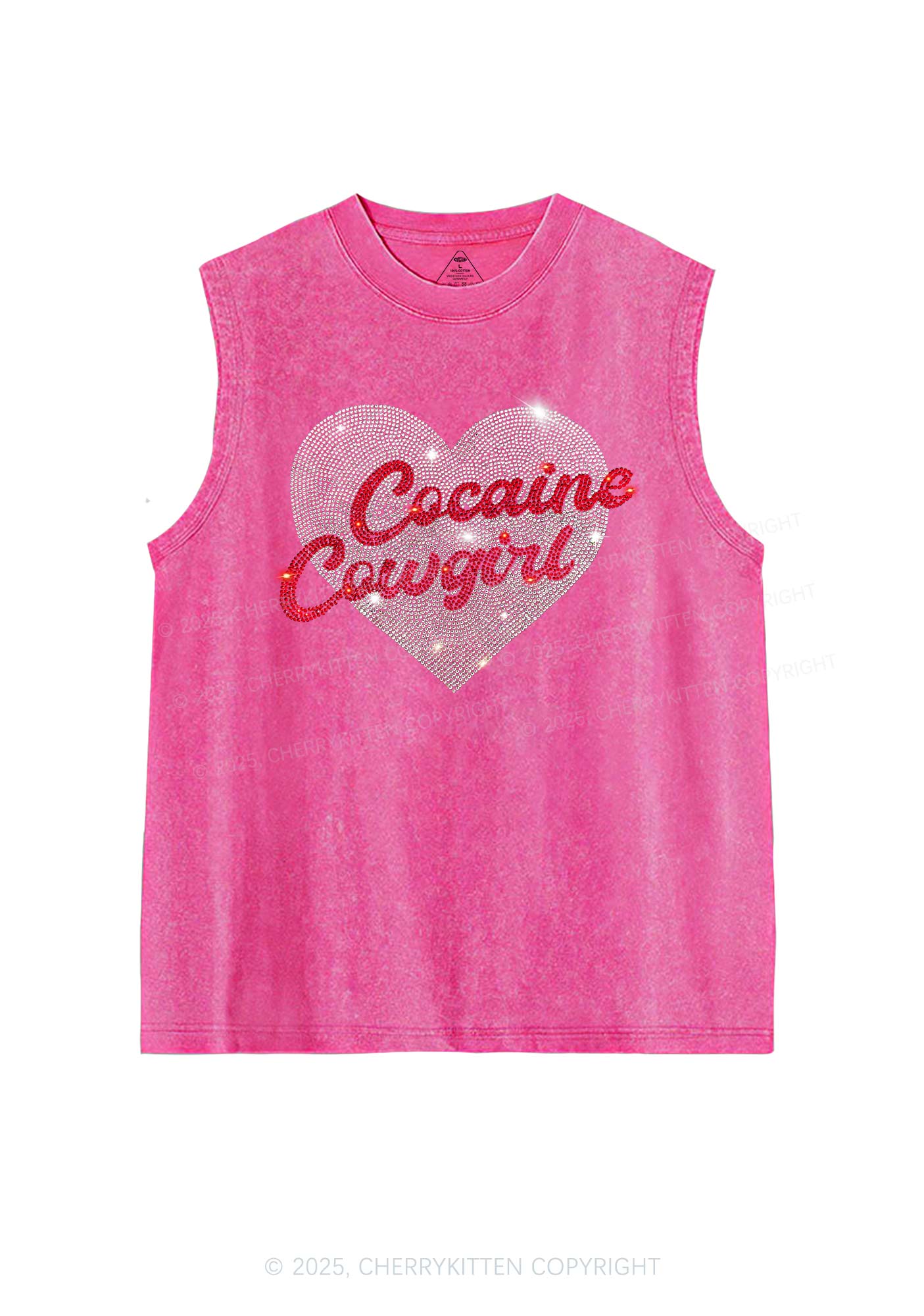 Rhinestone Cola Cowgirl Y2K Washed Muscle Tank Cherrykitten