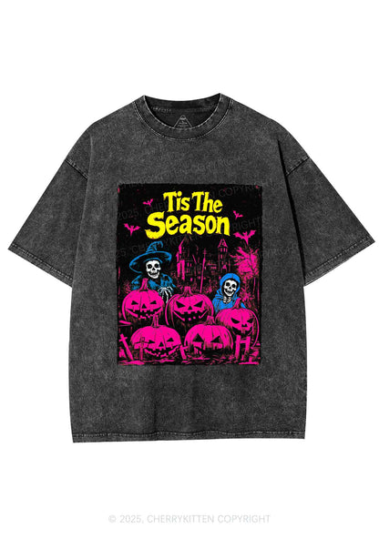 Halloween Tis The Season Skull Y2K Shirts Washed Tee Cherrykitten
