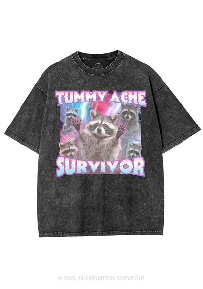Tummy Ache Survivor Raccoon Y2K Shirts Washed Tee Cherrykitten
