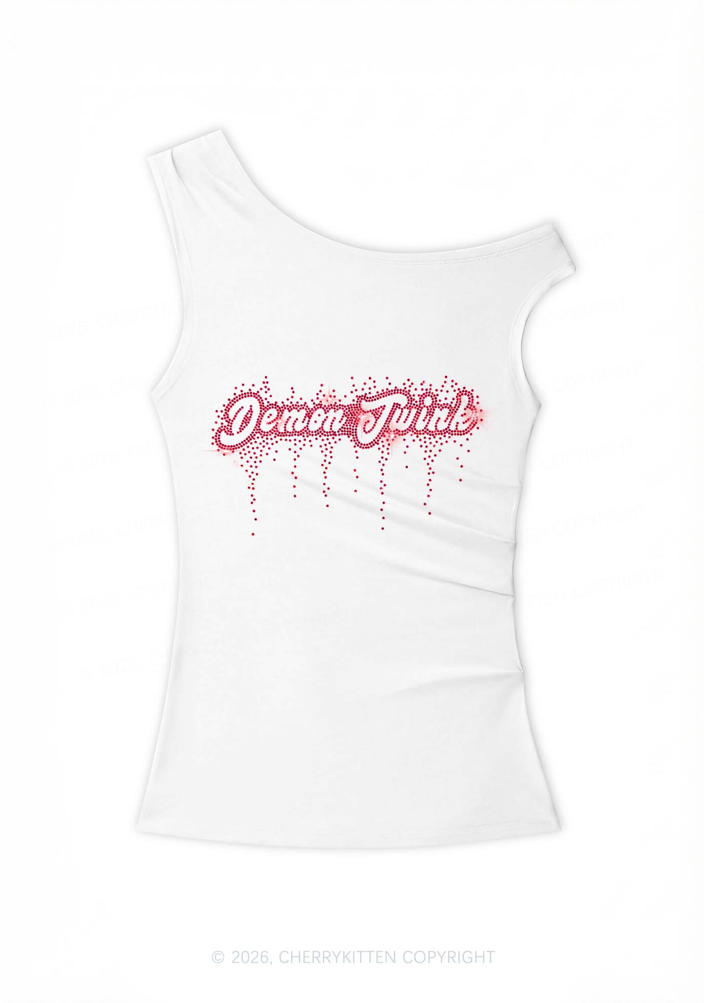 Rhinestone Demon Twink Pride Y2K Off Shoulder Tank Top Cherrykitten