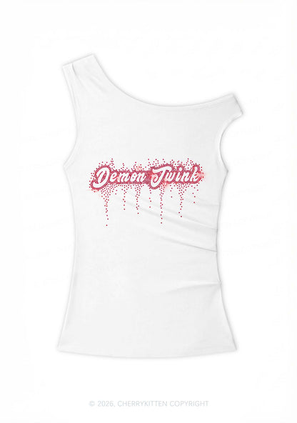 Rhinestone Demon Twink Pride Y2K Off Shoulder Tank Top Cherrykitten