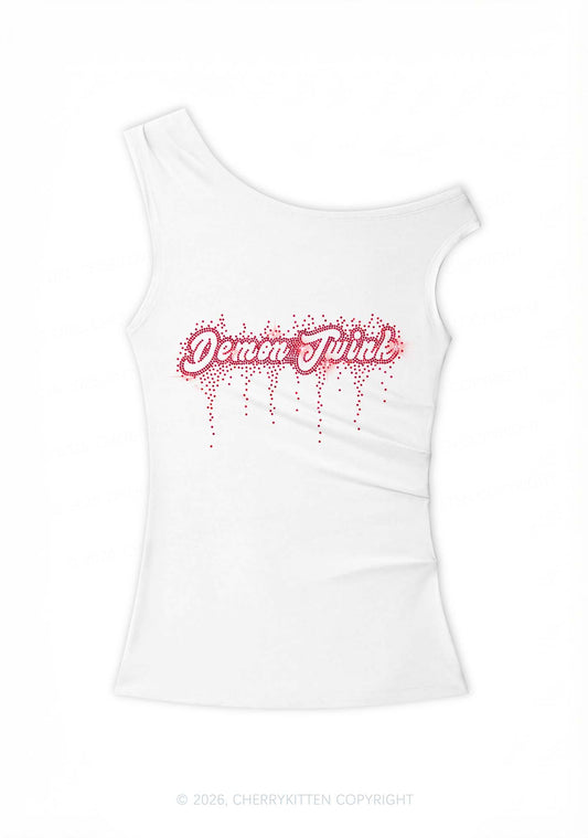 Rhinestone Demon Twink Pride Y2K Off Shoulder Tank Top Cherrykitten