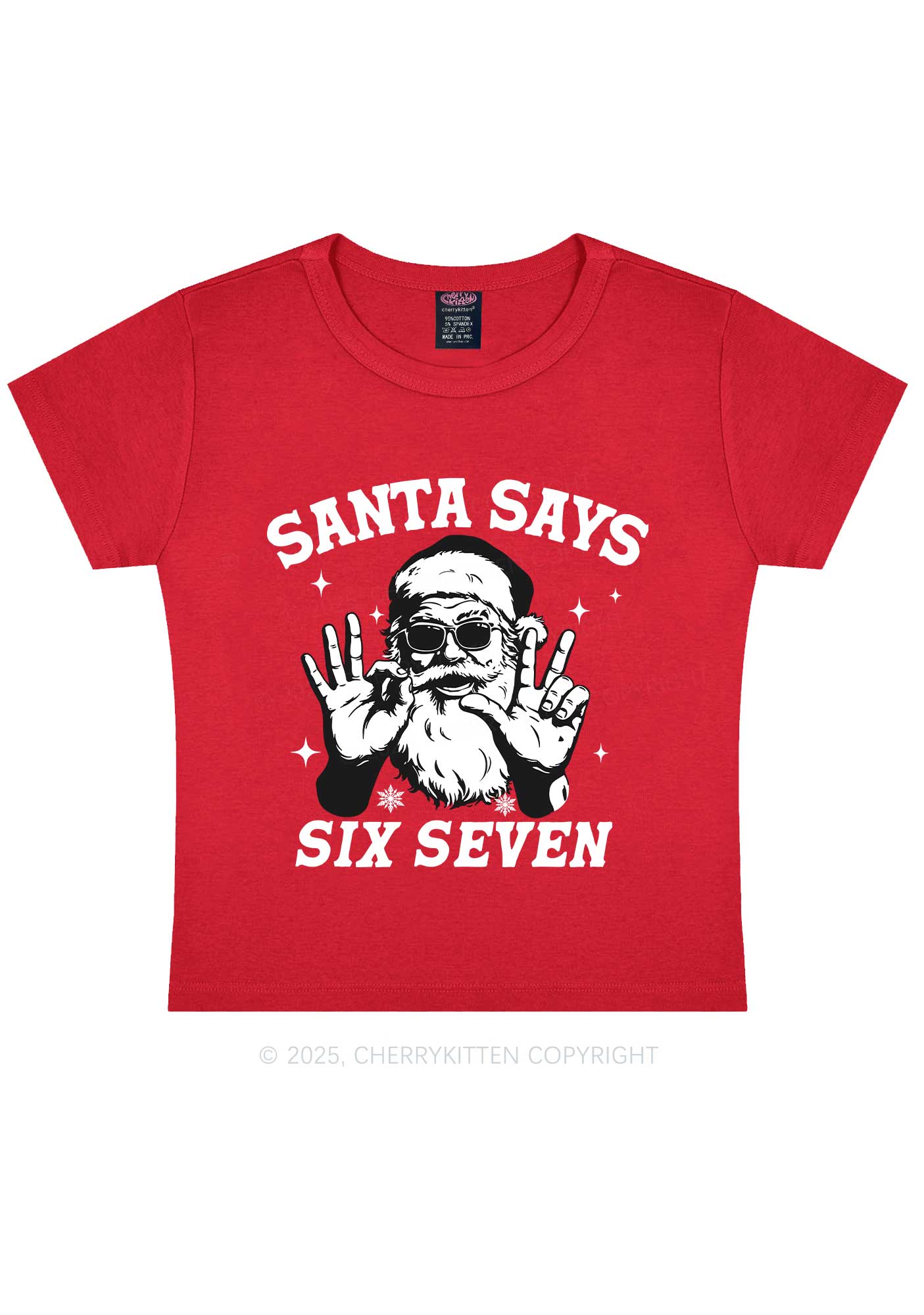 Christmas Santa Says Six Seven Y2K Baby Tee Cherrykitten
