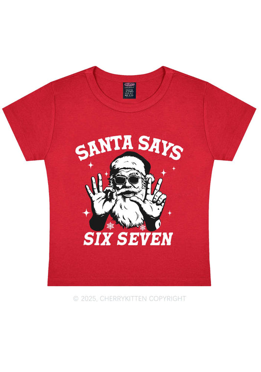 Christmas Santa Says Six Seven Y2K Baby Tee Cherrykitten