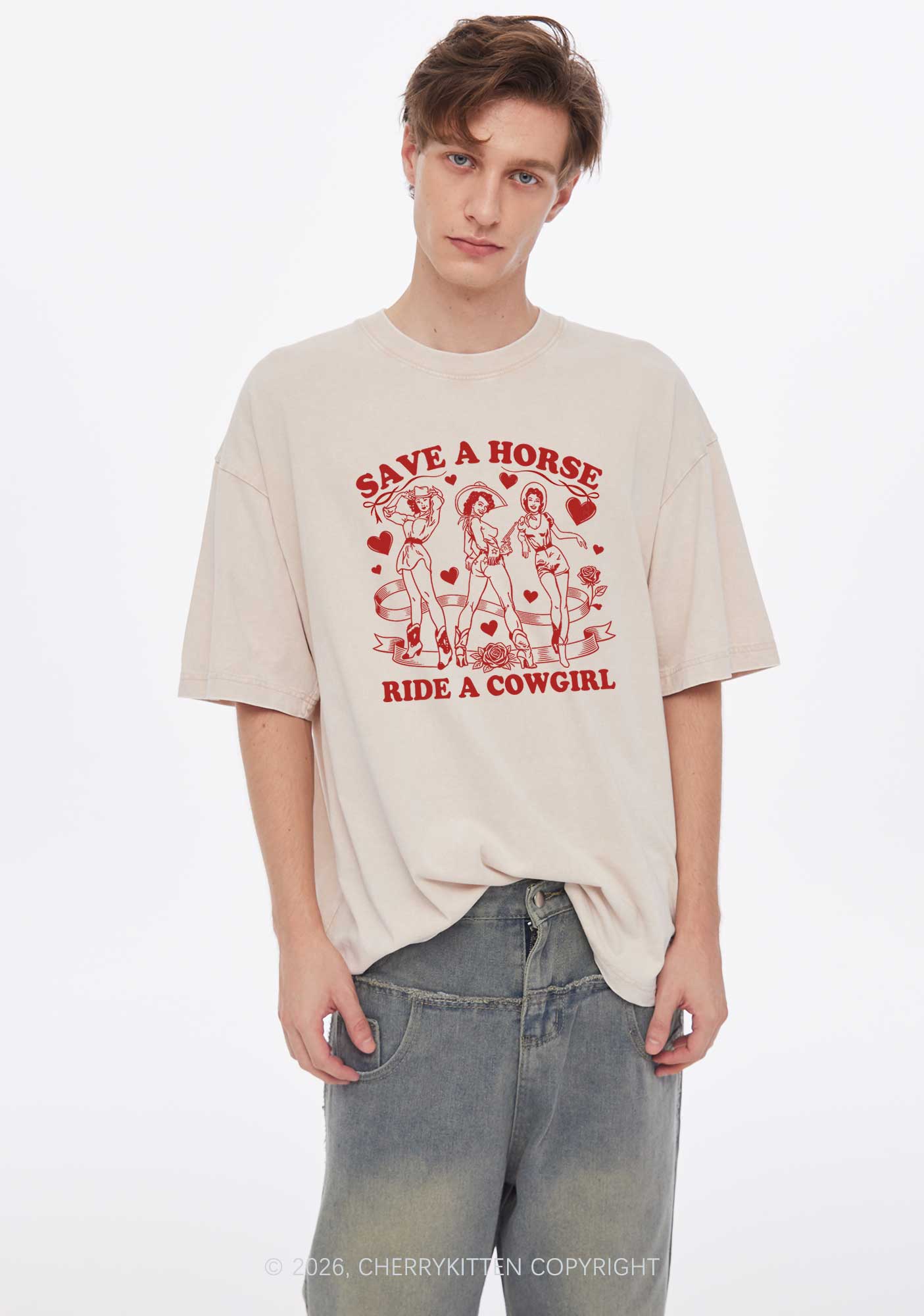 Ride A Cowgirl Valentine's Day Y2K Shirts Washed Tee Cherrykitten